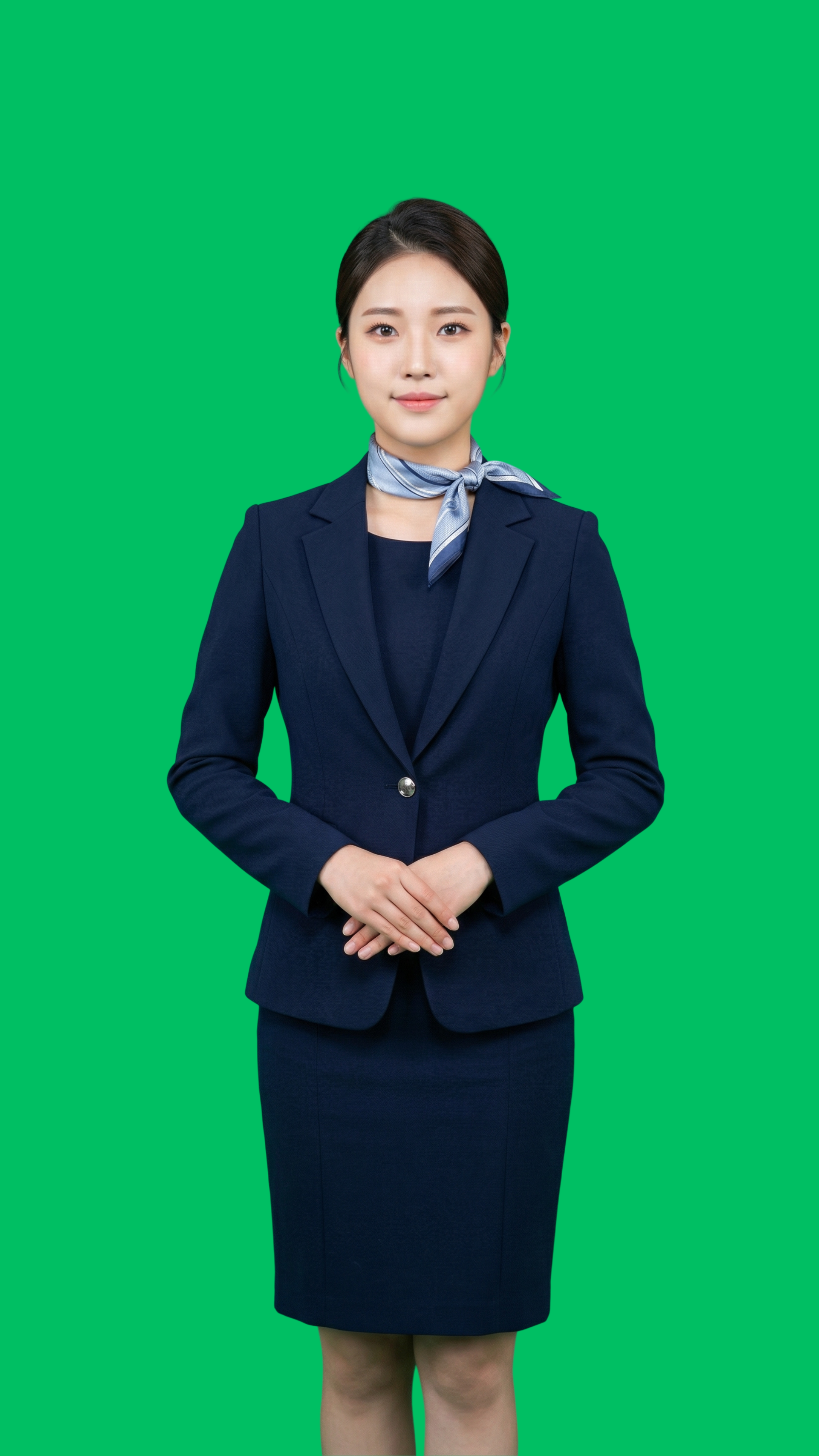 Mẫu tư vấn viên đứng trên nền xanh lá